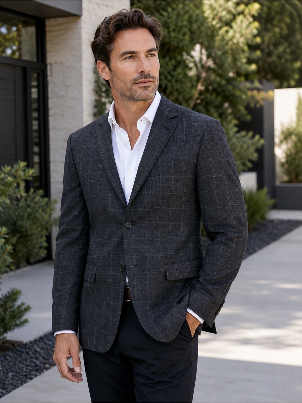 Z Zegna Harry Rosen Charcoal Windowpane Sport Coat (coat only)